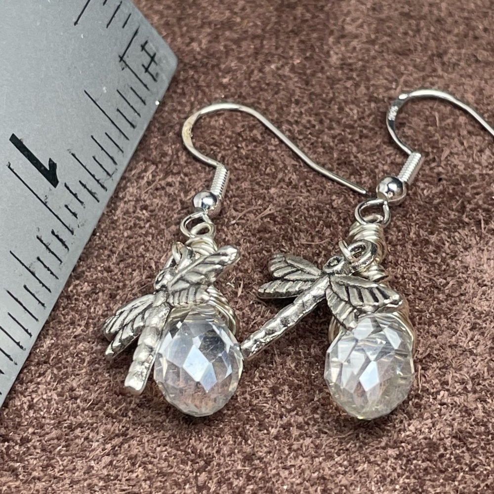 Handmade Silver Sparkling 
Crystal Dragonfly 
Earrings Boho Cottagecore - Picture 17 of 17